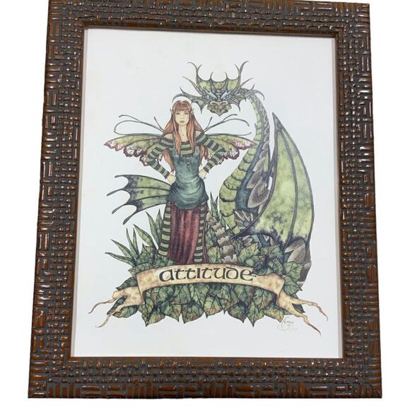 AMY BROWN Attitude Fairy and Dragon 1999 Framed Picture - Picture 4 of 6